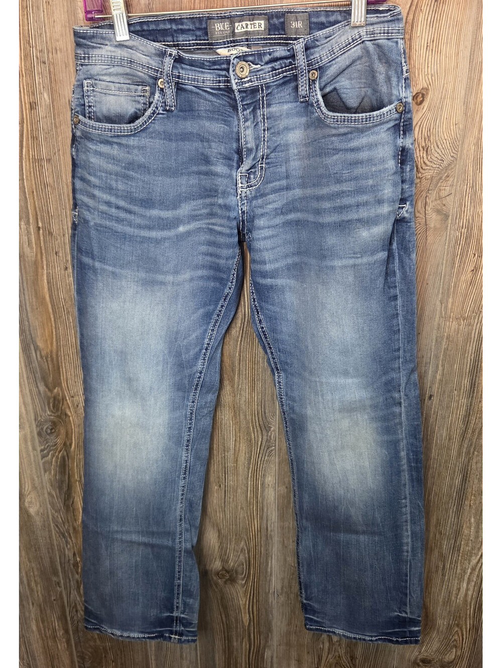 BKE Denim Blue Jeans "Carter" Men Size 31R (31x31) Bootleg Western Buckle Rodeo